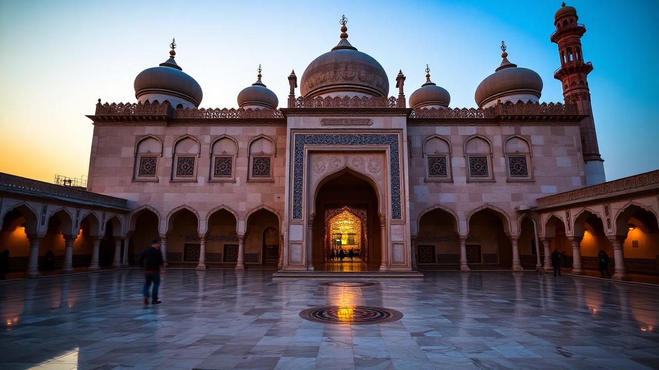 Ajmer Sharif — Marble courtyards at dusk